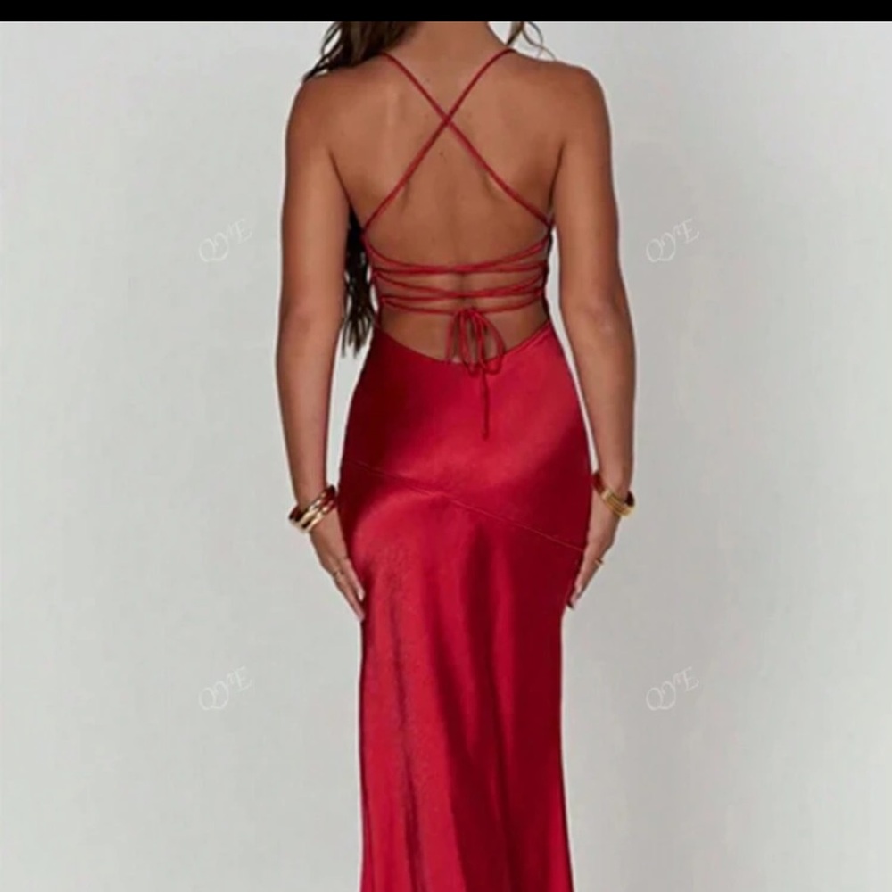 SHEIN Elegant Red Backless Prom Dress